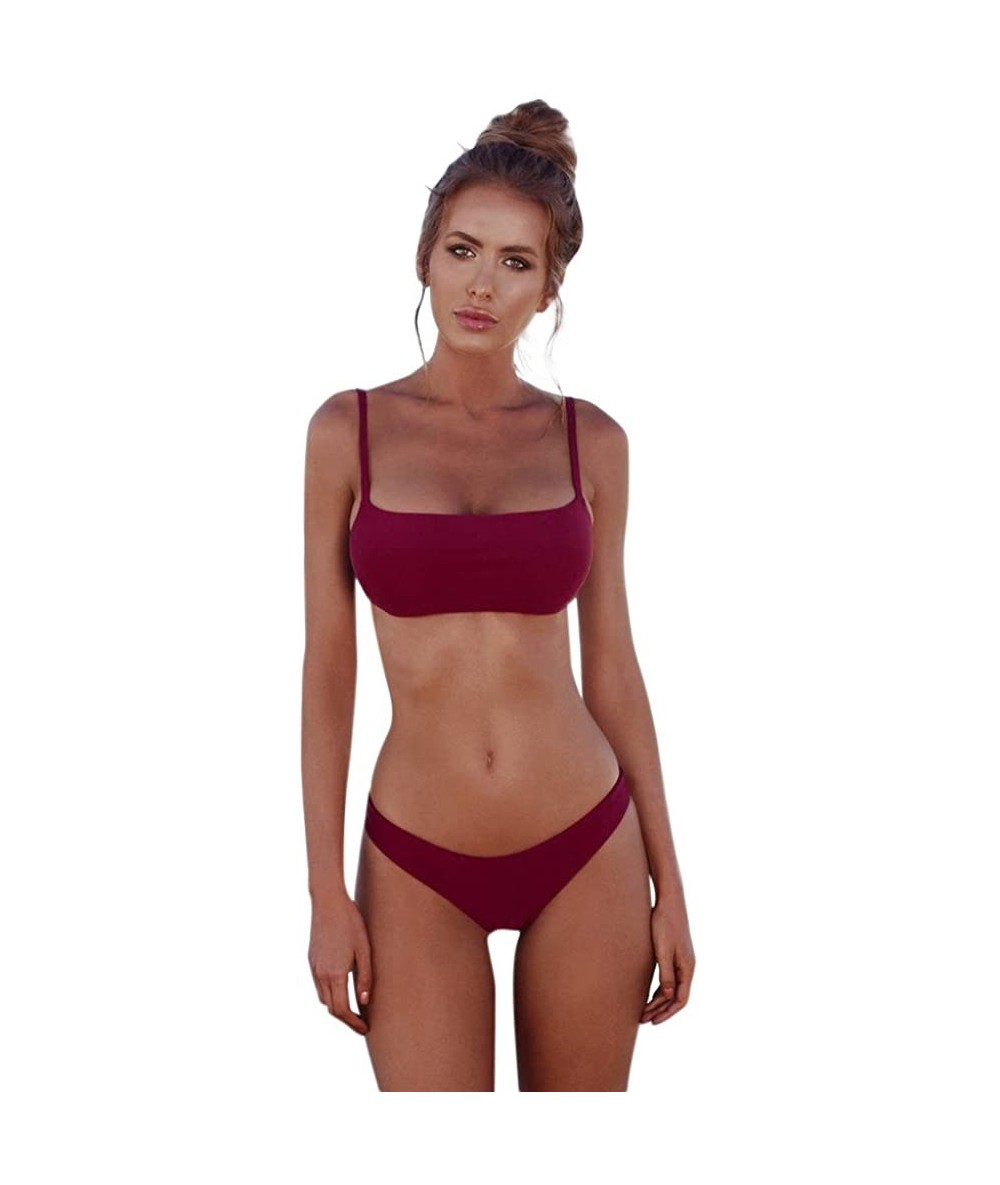 Sets Women's Bandeau Bikini Set Off Shoulder Strapless Cheeky High Cut Two Piece Bathing Suit Push-Up Brazilian Swimwear - Y-...