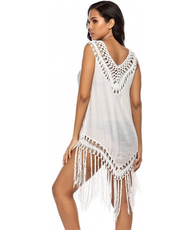 Cover-Ups Women's Swimsuit Beach Cover Up Lace & Tassel Bikini Beachwear Sheer Bathing Suit Coverups - B-tassel /White - CY18...