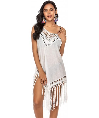 Cover-Ups Women's Swimsuit Beach Cover Up Lace & Tassel Bikini Beachwear Sheer Bathing Suit Coverups - B-tassel /White - CY18...