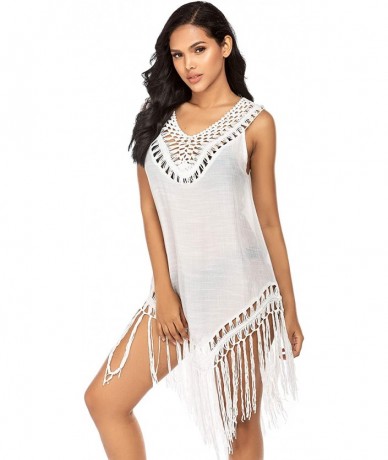 Cover-Ups Women's Swimsuit Beach Cover Up Lace & Tassel Bikini Beachwear Sheer Bathing Suit Coverups - B-tassel /White - CY18...