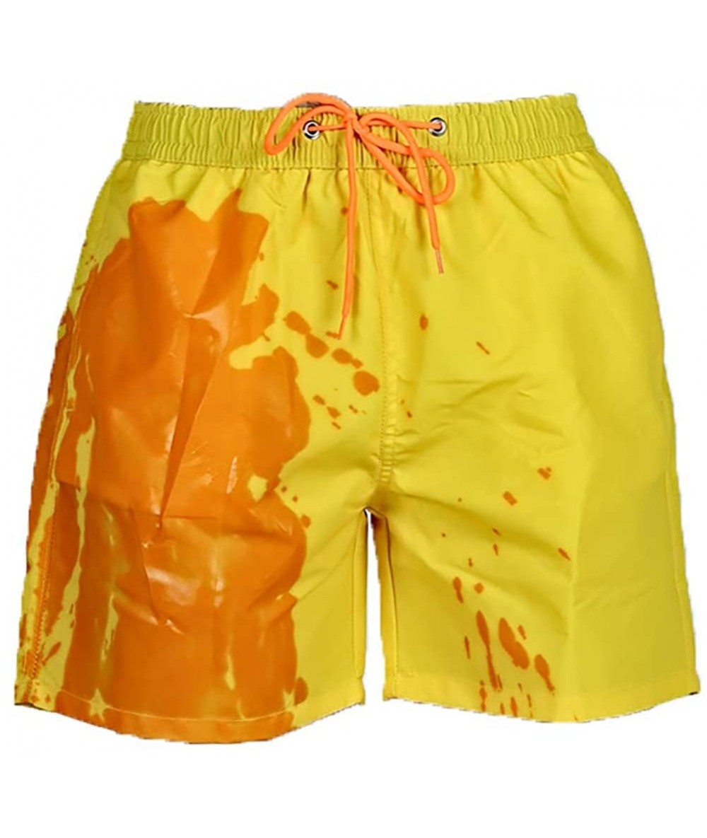 Trunks Mens Color-Changing Beach Swim Trunks - Temperature-Sensitive Beach Quick-Drying Surfing Swimming Trunks - Yellow - CT...