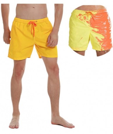 Trunks Mens Color-Changing Beach Swim Trunks - Temperature-Sensitive Beach Quick-Drying Surfing Swimming Trunks - Yellow - CT...