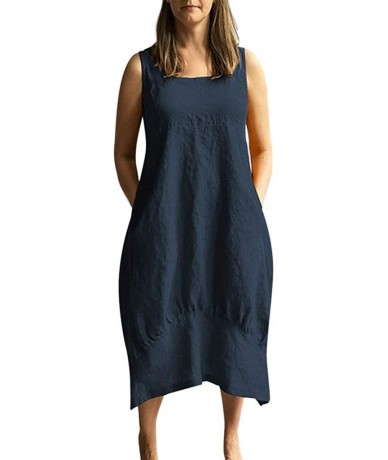 Bottoms Ms. Loose Casual Solid Color Cotton Sleeveless Dress - ✿✿navy - C918S8RQ9OM $29.40