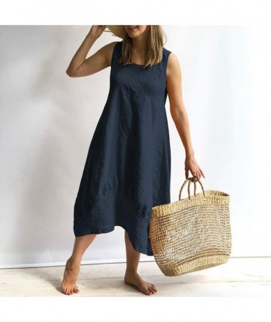 Bottoms Ms. Loose Casual Solid Color Cotton Sleeveless Dress - ✿✿navy - C918S8RQ9OM $29.40