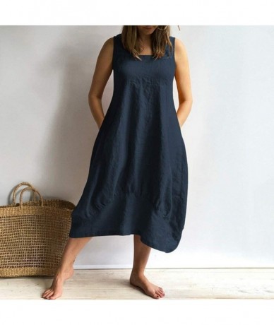 Bottoms Ms. Loose Casual Solid Color Cotton Sleeveless Dress - ✿✿navy - C918S8RQ9OM $29.40