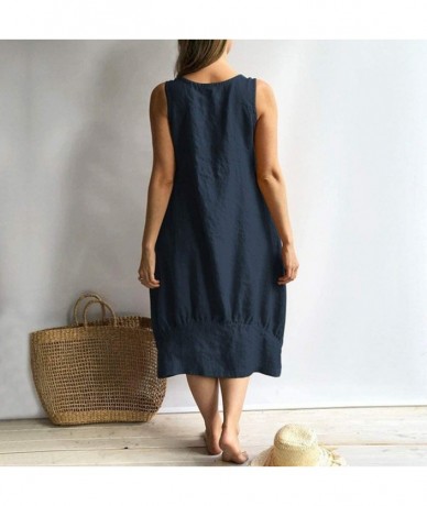 Bottoms Ms. Loose Casual Solid Color Cotton Sleeveless Dress - ✿✿navy - C918S8RQ9OM $29.40