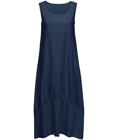 Bottoms Ms. Loose Casual Solid Color Cotton Sleeveless Dress - ✿✿navy - C918S8RQ9OM $29.40