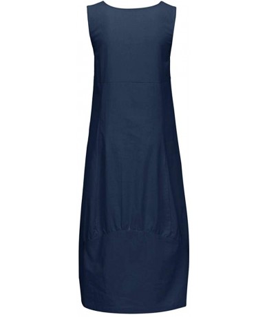 Bottoms Ms. Loose Casual Solid Color Cotton Sleeveless Dress - ✿✿navy - C918S8RQ9OM $29.40