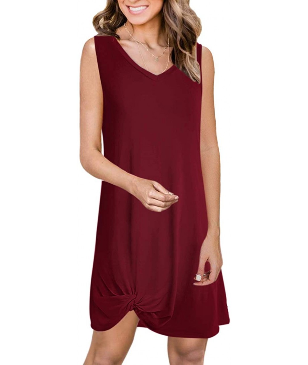 Cover-Ups Women Summer Casual T Shirt Dresses Beach Cover up Side Knot Tank Dress - Wine Red - C8194232RO5 $39.15