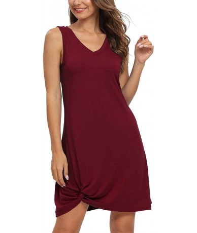 Cover-Ups Women Summer Casual T Shirt Dresses Beach Cover up Side Knot Tank Dress - Wine Red - C8194232RO5 $39.15