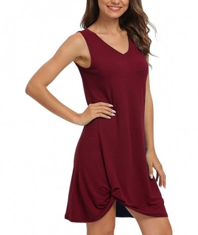 Cover-Ups Women Summer Casual T Shirt Dresses Beach Cover up Side Knot Tank Dress - Wine Red - C8194232RO5 $39.15