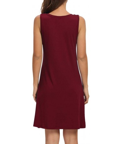 Cover-Ups Women Summer Casual T Shirt Dresses Beach Cover up Side Knot Tank Dress - Wine Red - C8194232RO5 $39.15