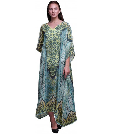 Cover-Ups Paisley Ethnic Womens Long Beach Kaftan Beachwear Bikini Coverup Maxi Dress - Turquoise Green - CY18N7WRI6S $50.75