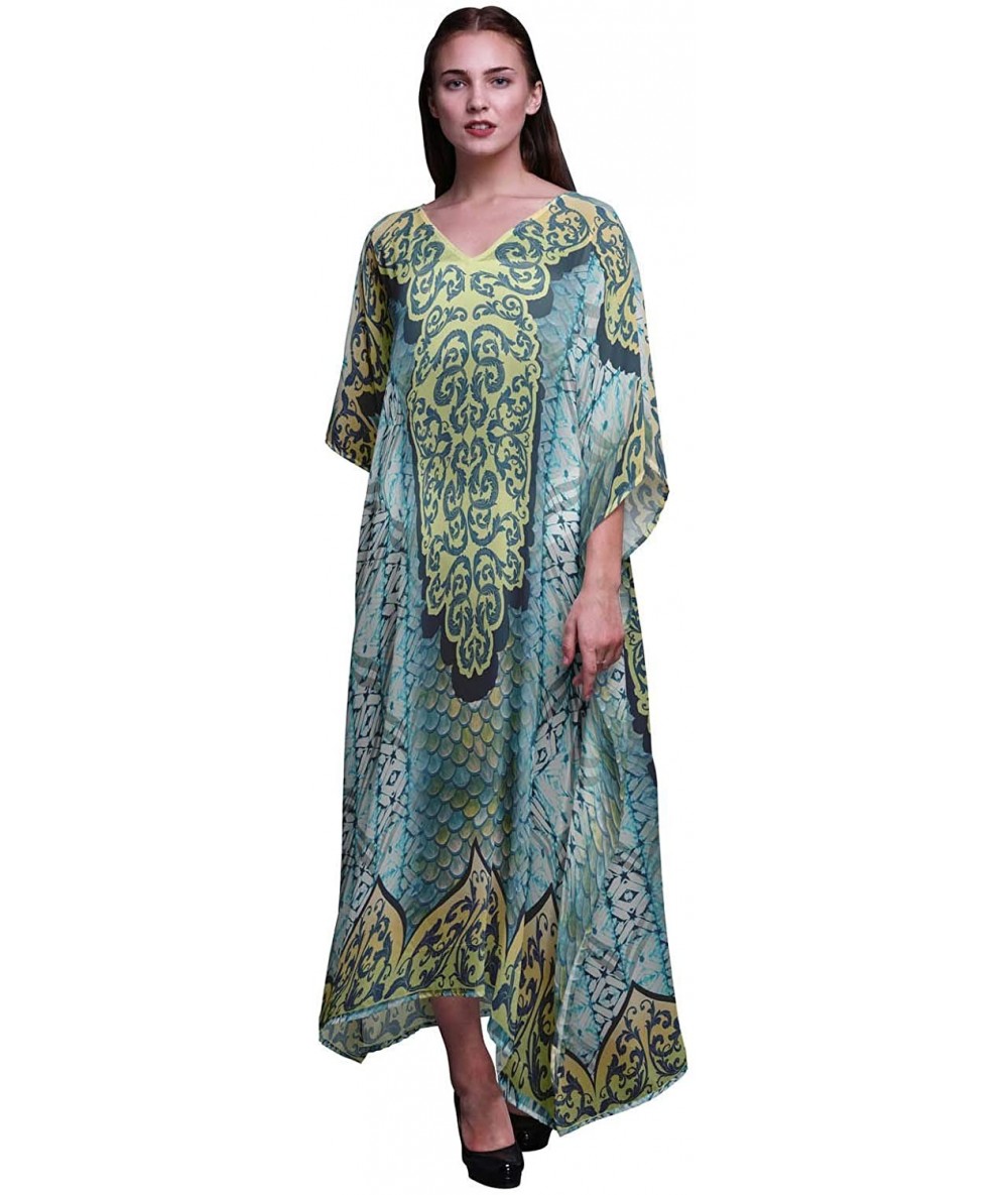 Cover-Ups Paisley Ethnic Womens Long Beach Kaftan Beachwear Bikini Coverup Maxi Dress - Turquoise Green - CY18N7WRI6S $50.75