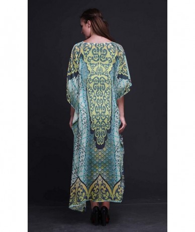 Cover-Ups Paisley Ethnic Womens Long Beach Kaftan Beachwear Bikini Coverup Maxi Dress - Turquoise Green - CY18N7WRI6S $50.75