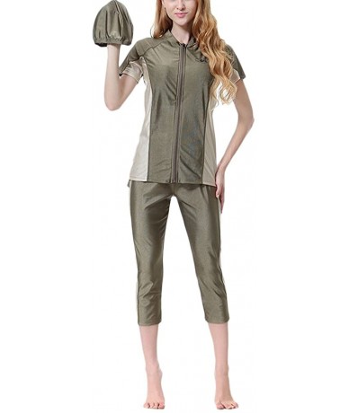 Tankinis Womens Modest Swimsuits 2 Pieces Muslim Swimwear Burkini with Cap 6248 - Armygreen - CN18CCIE2YU $62.03