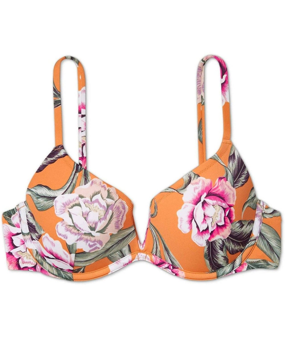 Tops Women's Current Lightly Lined V Wire Bikini Top - Gold Floral - CO194S6TW0D $32.83