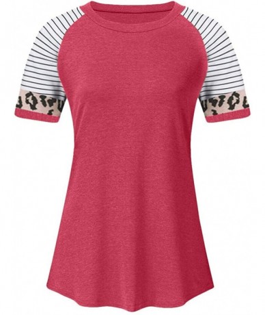 Tops Women Short Sleeve Casual Comfy Leopard Stripe Sequin Tunics Loose Tops Blouse T Shirt - M-red - CC196ERE5TL $24.45