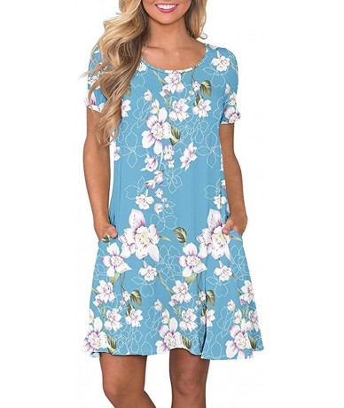 Cover-Ups Plus Size Wrap Dresses Women's Summer Casual Tunic T Shirt Dresses Short Sleeve Swing Dress with Pockets Baby Blue ...