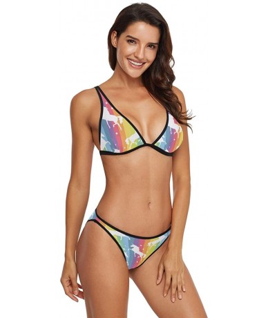 Sets Women's Rastafarian Colors Marijuana Bikini Swimsuit Triangle Two Piece Bikini Swimwear - Rainbow Unicorn Pattern - CB18...