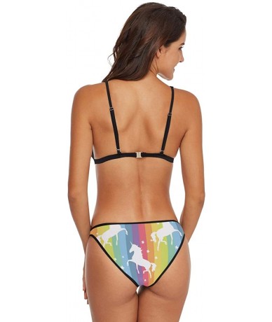 Sets Women's Rastafarian Colors Marijuana Bikini Swimsuit Triangle Two Piece Bikini Swimwear - Rainbow Unicorn Pattern - CB18...