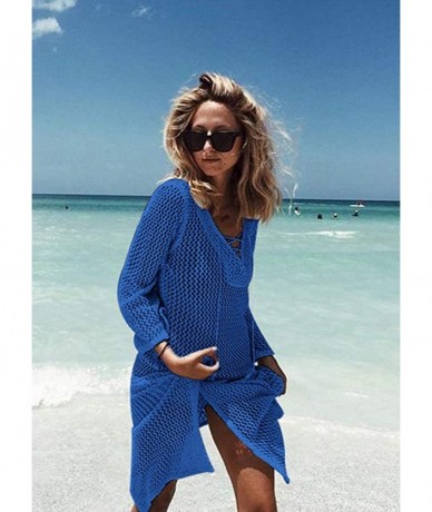 Cover-Ups Women's Bathing Suit Cover-ups Swimwear Crochet Tunic Bikini Cover Up Beach Swimsuit Dress - Blue - CJ18QES58I3 $39.99