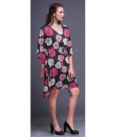 Cover-Ups Short Caftan Midi Dress Beach Swimwear Cover up Womens Kaftan - Black3 - CB18TUUTEE7 $43.98