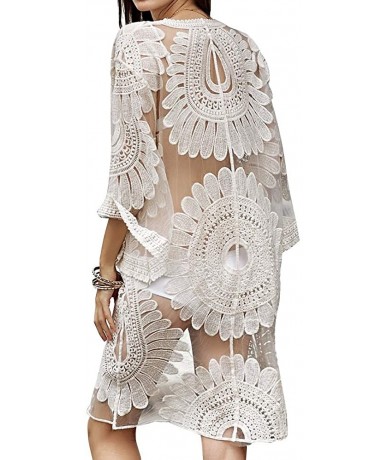 Cover-Ups Women's Lace Cardigan Cover Ups Beachwear Cotton (White-2- M) - C218NZUHRNY $25.83