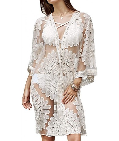 Cover-Ups Women's Lace Cardigan Cover Ups Beachwear Cotton (White-2- M) - C218NZUHRNY $25.83