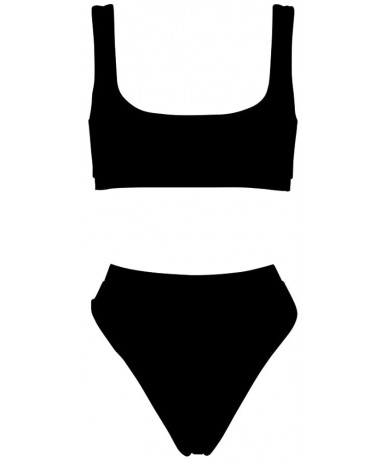 Sets Two Pieces Bikini Sets Sports Crop Top High Waisted High Cut Cheeky Swimsuit - Black - C018QHMZHEY $39.25