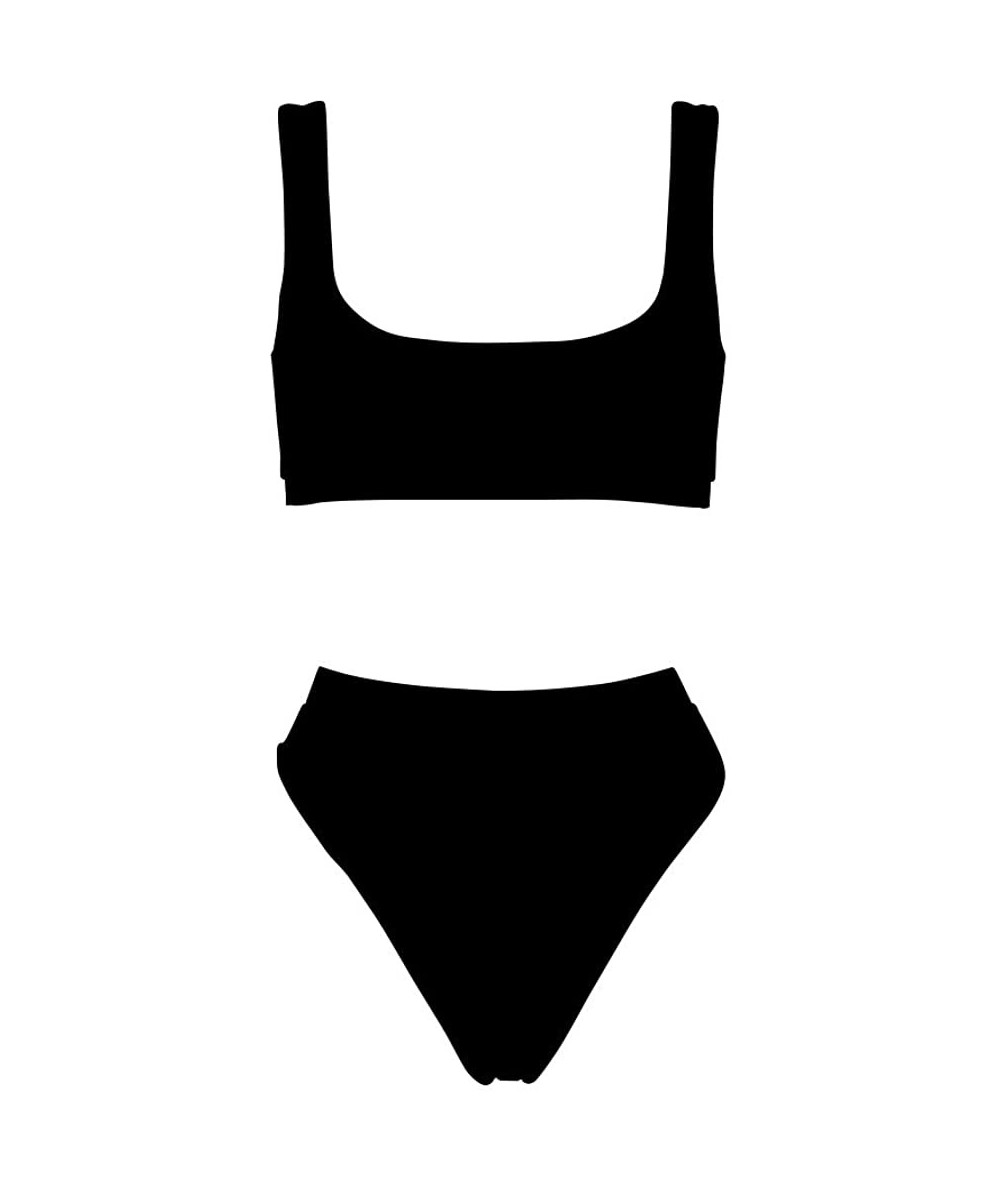 Sets Two Pieces Bikini Sets Sports Crop Top High Waisted High Cut Cheeky Swimsuit - Black - C018QHMZHEY $39.25