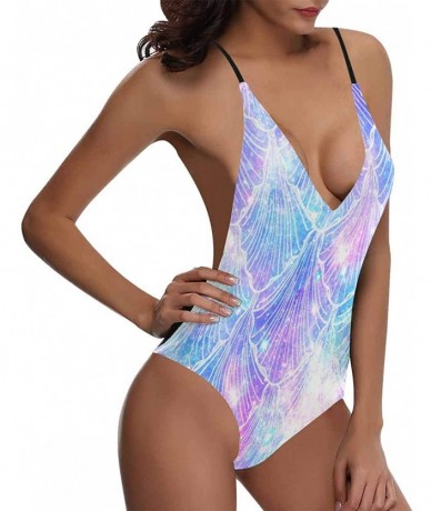 One-Pieces Cute Mermaid V-Neck Women Lacing Backless One-Piece Swimsuit Bathing Suit XS-3XL - Design 10 - CY18RYSHI76 $62.94