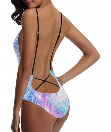 One-Pieces Cute Mermaid V-Neck Women Lacing Backless One-Piece Swimsuit Bathing Suit XS-3XL - Design 10 - CY18RYSHI76 $62.94