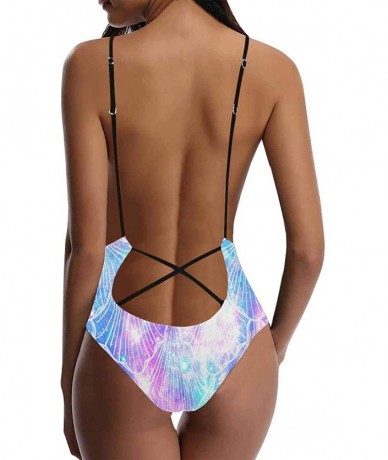 One-Pieces Cute Mermaid V-Neck Women Lacing Backless One-Piece Swimsuit Bathing Suit XS-3XL - Design 10 - CY18RYSHI76 $62.94