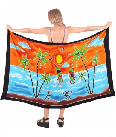 Cover-Ups Women's Plus Size Beach Sarong Cover Up Swimwear Wrap Pareo Hand Paint - Halloween Black_m819 - CA129WXE0UN $24.69