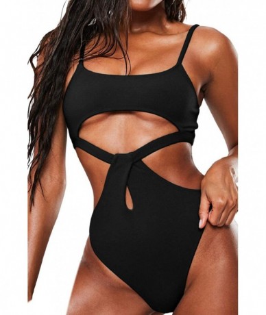 One-Pieces Women's Spaghetti Strap Cutout High Leg One Piece Swimsuits Swimwear - Black - CO1943X6U2N $36.10