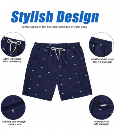 Racing Mens Swim Trunks Quick Dry Swimming Shorts Mesh Lining Beach Shorts Bathing Suits with Pockets for Men - Navy Fish Bon...