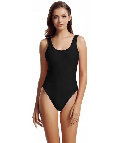 One-Pieces Women's High Cut Low Back One Piece Bathing Suits Swimsuits - Black - CX12LTXGR91 $44.39