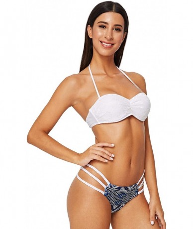 Sets Women Boho 2 Pieces Geometric Off Shoulder Strapless Bandeau Push Up Top High Waist Bottoms Swimsuit Bikini Set White L ...