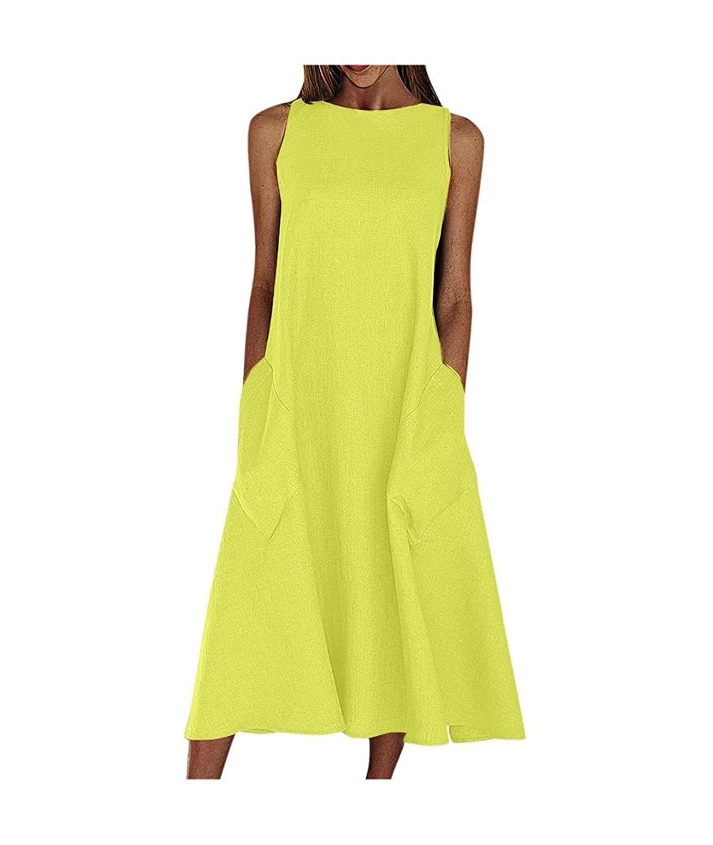 Cover-Ups Women's Casual Summer Sleeveless Crew Neck Dress Midi Dress Beach Sundress Party Cover Up Swing Dress with Pocket -...