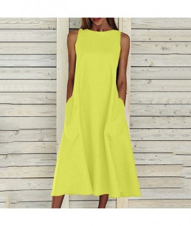 Cover-Ups Women's Casual Summer Sleeveless Crew Neck Dress Midi Dress Beach Sundress Party Cover Up Swing Dress with Pocket -...