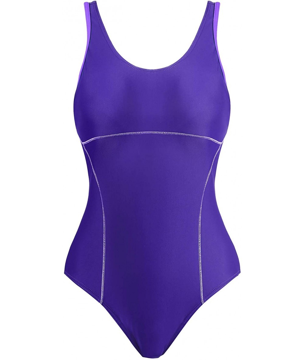 Racing Womens Athletic Racerback One Piece Swimsuits Traning Racing Bathing Suit Sport Swimwear - Purple - C118ED9CCXD $42.49