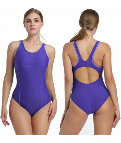 Racing Womens Athletic Racerback One Piece Swimsuits Traning Racing Bathing Suit Sport Swimwear - Purple - C118ED9CCXD $42.49