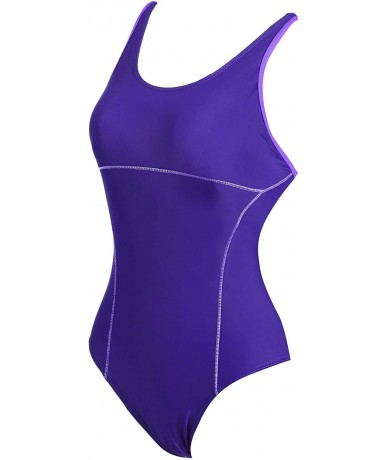 Racing Womens Athletic Racerback One Piece Swimsuits Traning Racing Bathing Suit Sport Swimwear - Purple - C118ED9CCXD $42.49