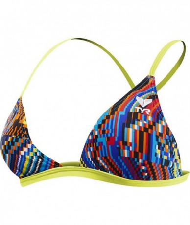 Racing Womens Glitch Triangle Bra Top - Yellow/Blue - C612E6VT81R $44.91