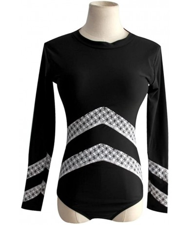 One-Pieces Womens Swimwear Monokini Swimsuits Sexy One Piece Long Sleeve Bathing Suits - Black 2 Stripe - CI1803K3IZH $37.55