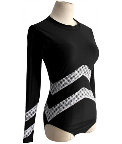 One-Pieces Womens Swimwear Monokini Swimsuits Sexy One Piece Long Sleeve Bathing Suits - Black 2 Stripe - CI1803K3IZH $37.55