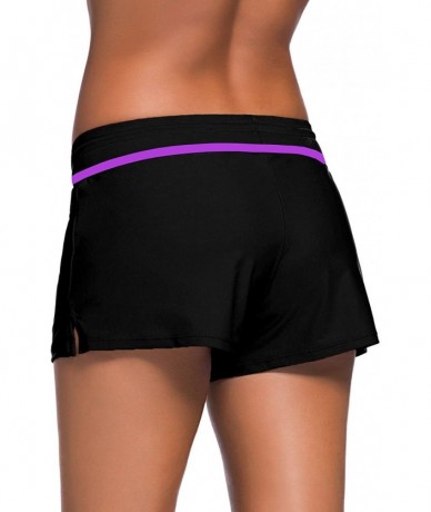 Board Shorts Womens Plus Size Swimsuit Tankini Bottom Swim Board Shorts with Panty - Black Purple Strap - CK18OXQQDOO $27.35