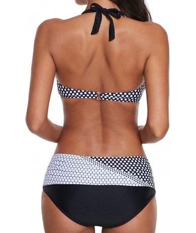 Sets Women Polka Dots Bathing Suit Push-up Beach Swimsuit Bikini Swimwear Plus Size - Black - CL193X9UUIU $26.42