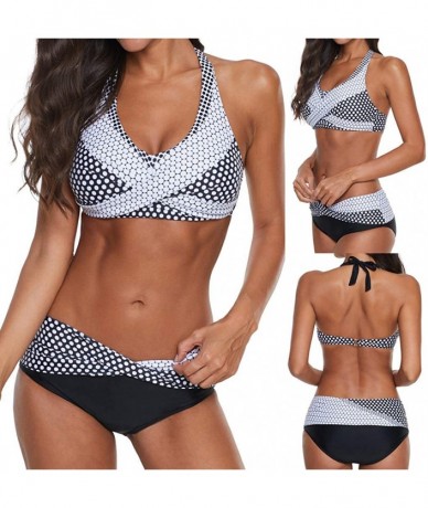 Sets Women Polka Dots Bathing Suit Push-up Beach Swimsuit Bikini Swimwear Plus Size - Black - CL193X9UUIU $26.42